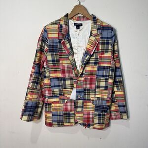 NWOT Vintage Boys Lands End Madras Plaid Cotton Preppy Summer Blazer Size 14
